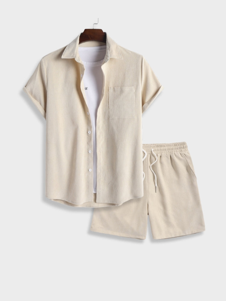 Linen Summer Set with Short-Sleeved Shirt and Matching Shorts – Lightweight Breathable Casual Outfit 0