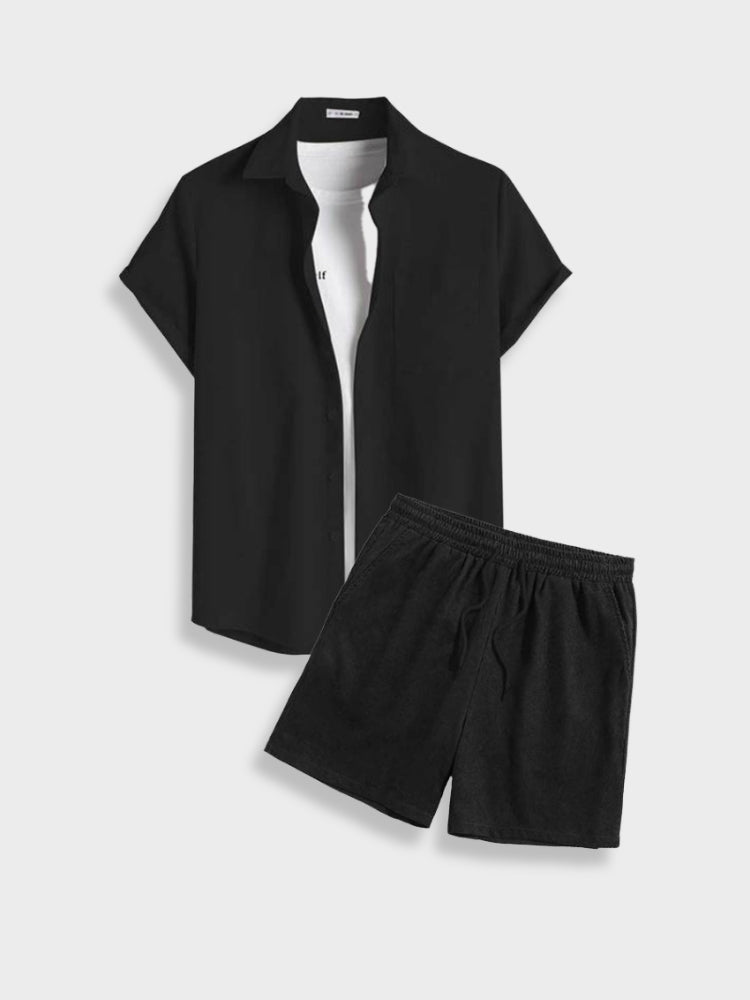 Linen Summer Set with Short-Sleeved Shirt and Matching Shorts – Lightweight Breathable Casual Outfit 9