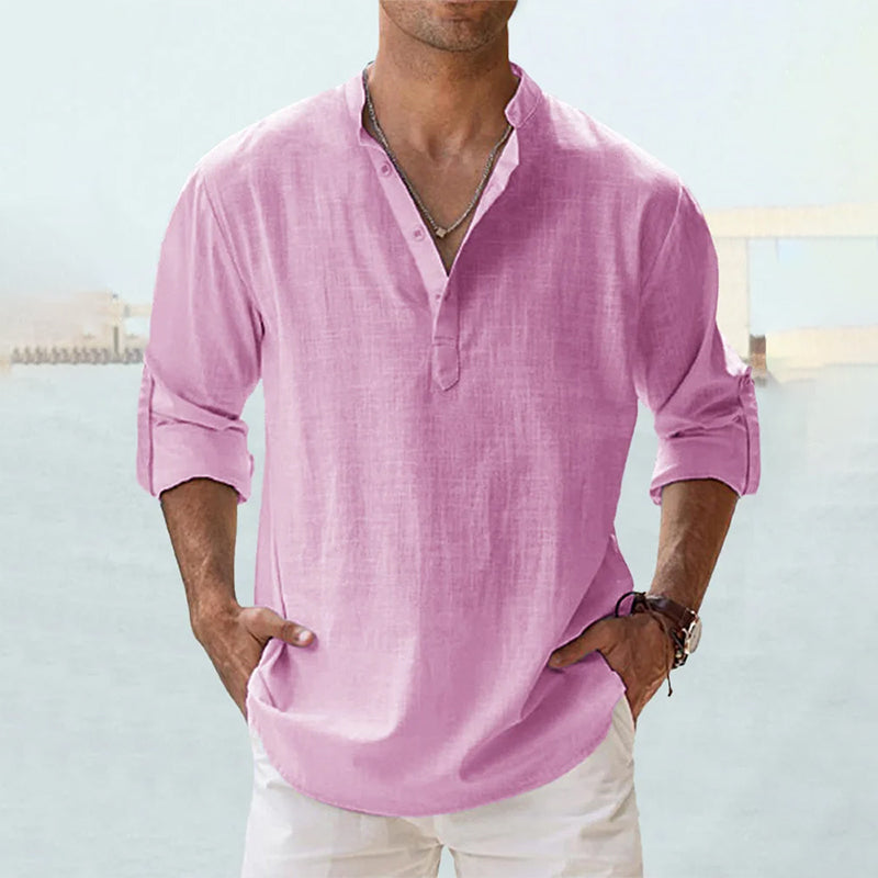 Men's Linen Shirt White Size L Long Sleeve Cotton Blend 5