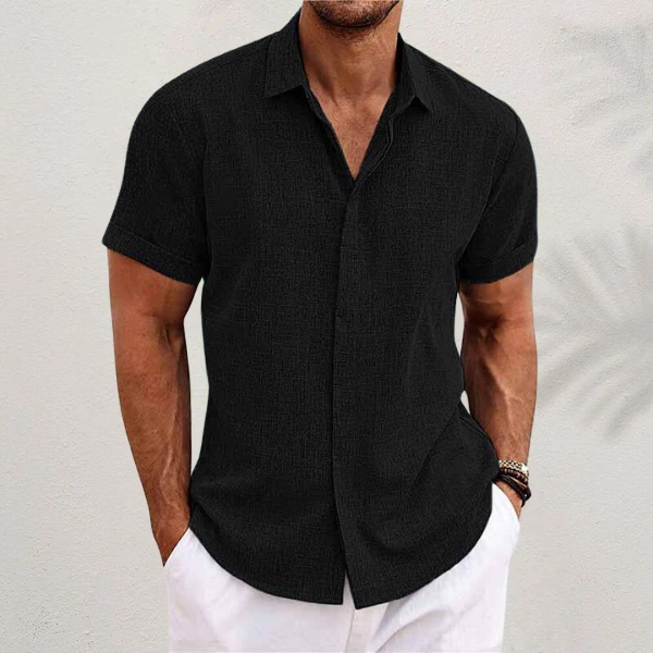 Men's Linen Shirt White Size L Short Sleeve 2
