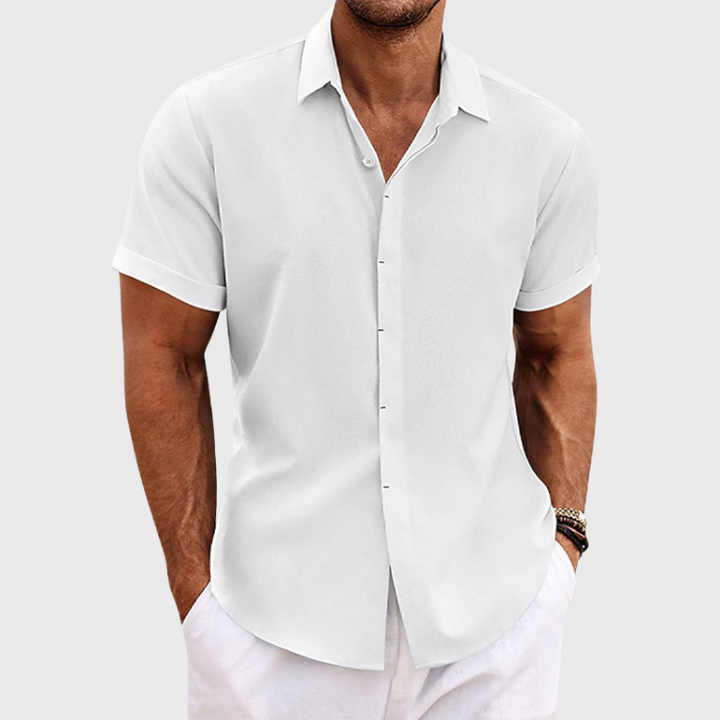 Men's Linen Shirt White Size L Short Sleeve 9
