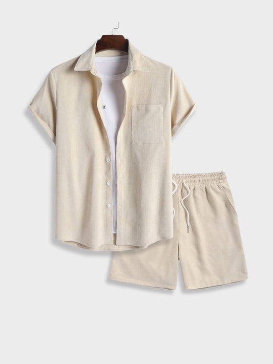 Linen Summer Set with Short-Sleeved Shirt and Matching Shorts – Lightweight Breathable Casual Outfit 0