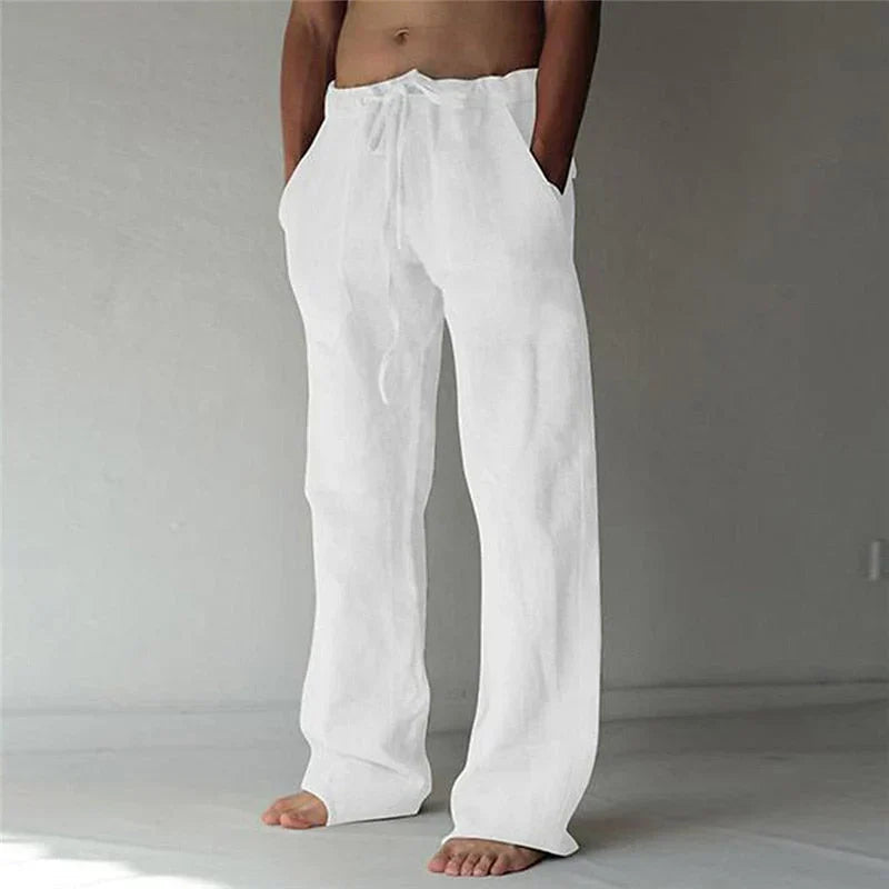 Men's Baggy Linen Pants Beige Size L High-Quality Linen 0
