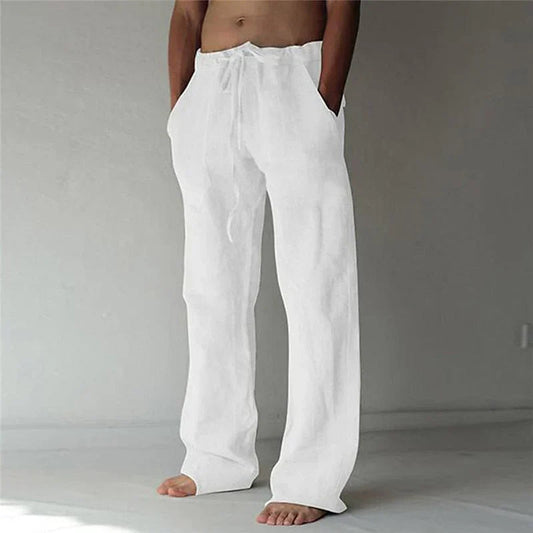 Men's Baggy Linen Pants Beige Size L High-Quality Linen 0