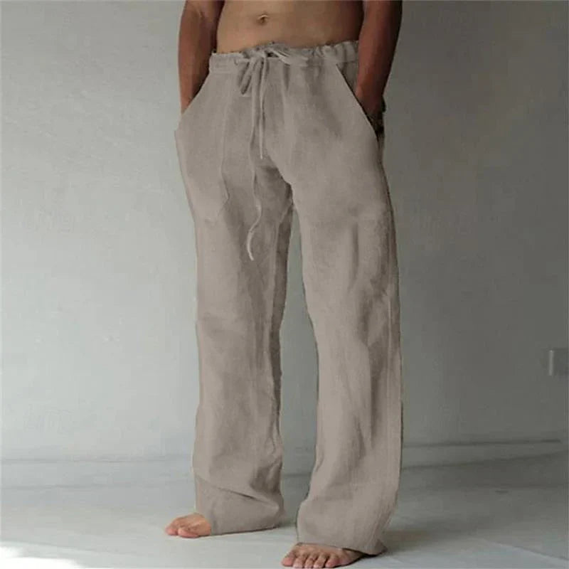 Men's Baggy Linen Pants Beige Size L High-Quality Linen 4