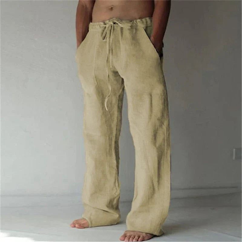 Men's Baggy Linen Pants Beige Size L High-Quality Linen 8