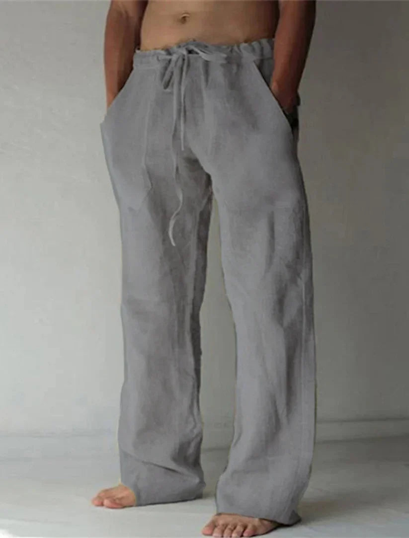 Men's Baggy Linen Pants Beige Size L High-Quality Linen 9