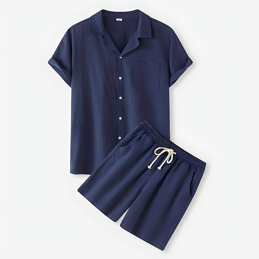 Men's Casual Button-Up Shirt & Shorts Set – Lightweight, Breathable Two-Piece Outfit for Everyday Wear 0