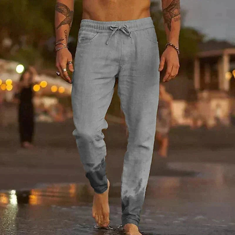 Men's Linen Pants Beige Size L Breathable 2