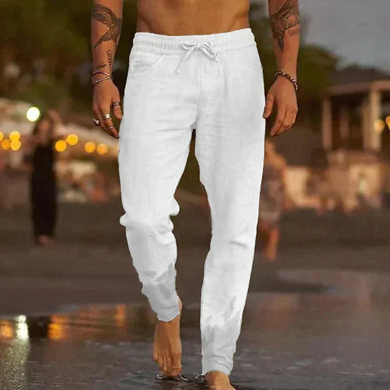 Men's Linen Pants Beige Size L Breathable 4