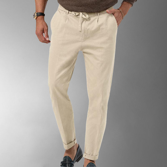 Men's Linen Pants Beige Size L Cotton Blend 0