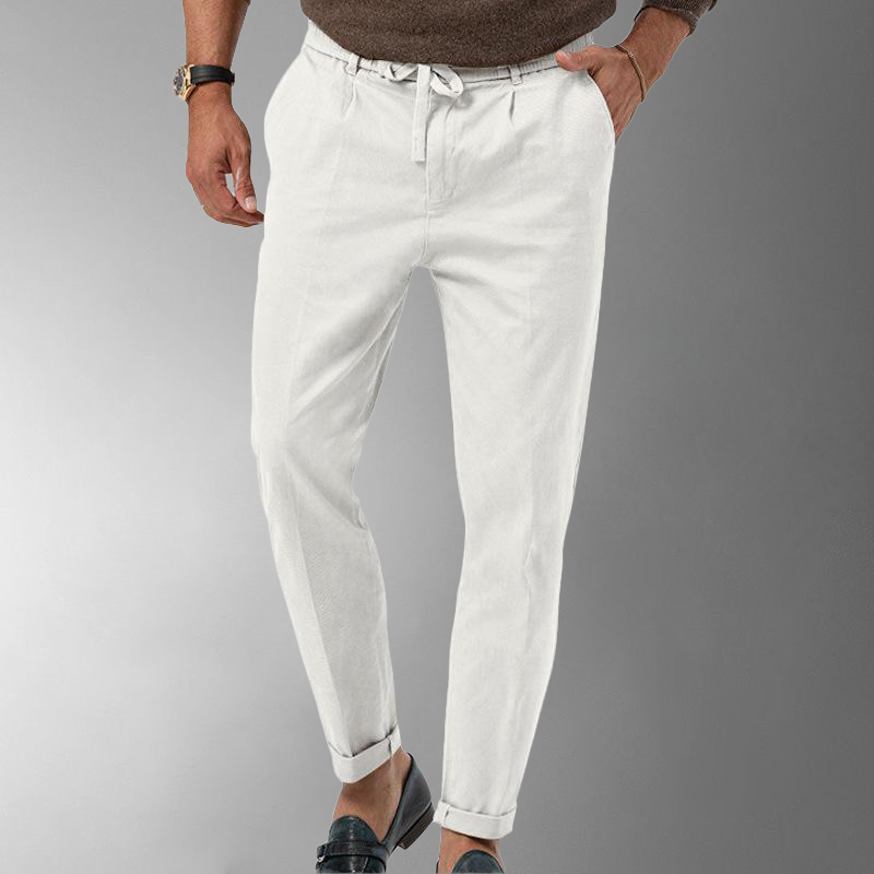 Men's Linen Pants Beige Size L Cotton Blend 7