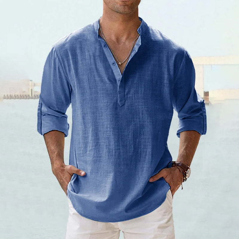 Men's Linen Shirt White Size L Long Sleeve Cotton Blend 2