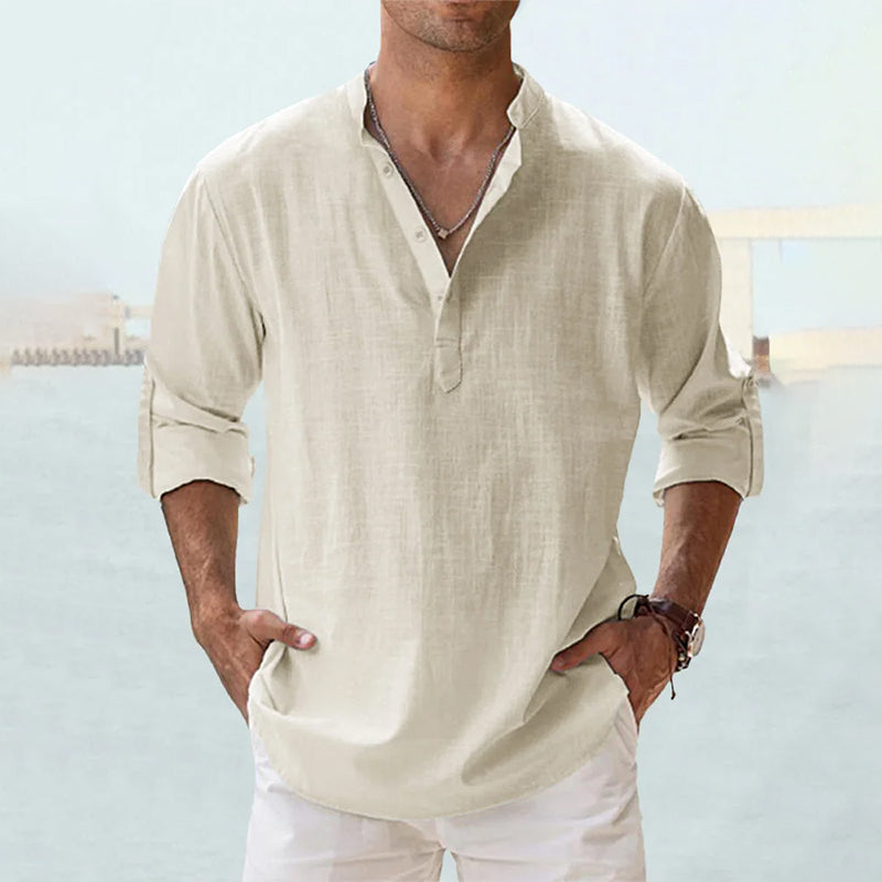 Men's Linen Shirt White Size L Long Sleeve Cotton Blend 4