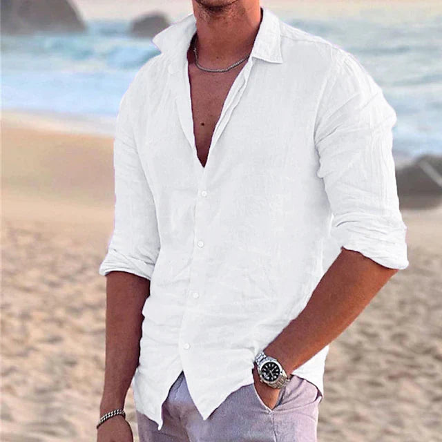 Men's Linen Shirt White Size L Relaxed Fit 3