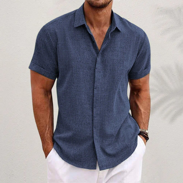 Men's Linen Shirt White Size L Short Sleeve 1