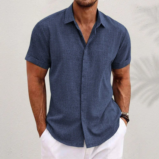 Men's Linen Shirt White Size L Short Sleeve 1
