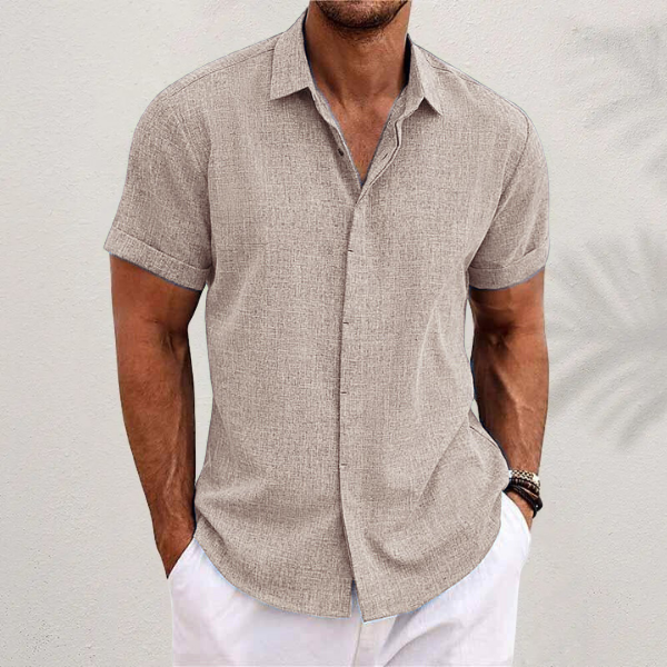 Men's Linen Shirt White Size L Short Sleeve 11