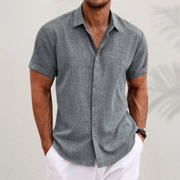 Men's Linen Shirt White Size L Short Sleeve 3