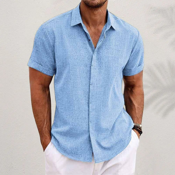 Men's Linen Shirt White Size L Short Sleeve 4