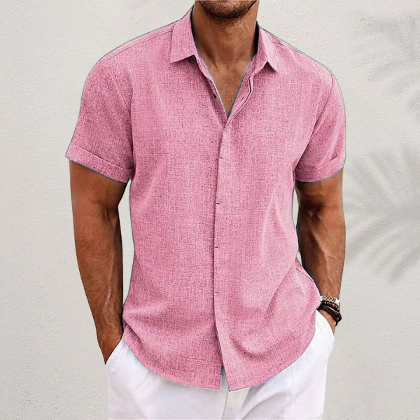 Men's Linen Shirt White Size L Short Sleeve 5