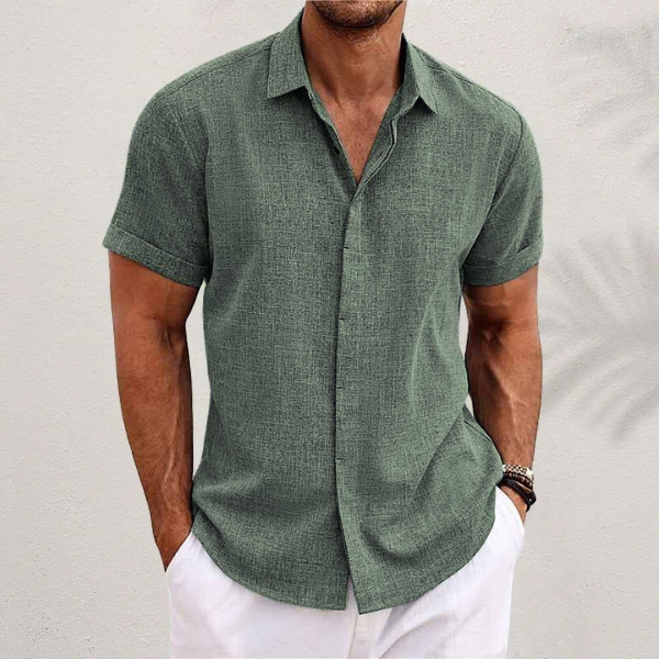 Men's Linen Shirt White Size L Short Sleeve 6
