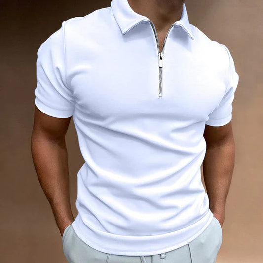 Men's Polo Shirt Blue Size M Cotton Blend with Zipper 0