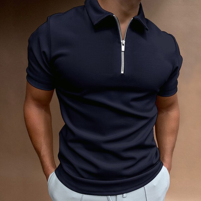 Men's Polo Shirt Blue Size M Cotton Blend with Zipper 1