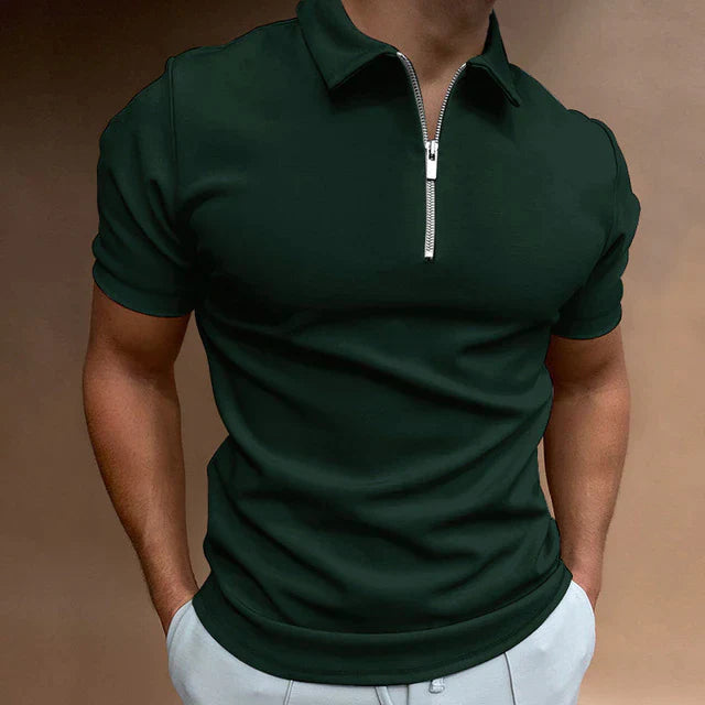 Men's Polo Shirt Blue Size M Cotton Blend with Zipper 4
