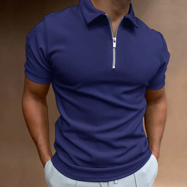 Men's Polo Shirt Blue Size M Cotton Blend with Zipper 5