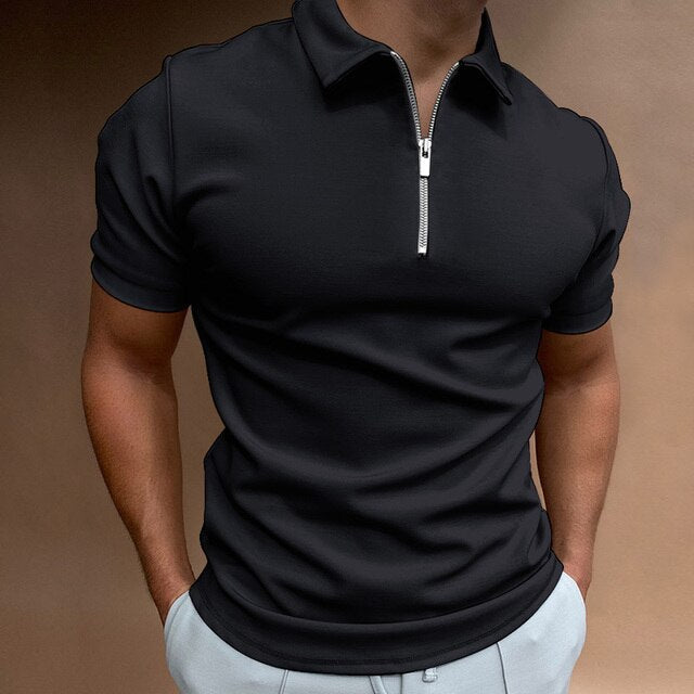 Men's Polo Shirt Blue Size M Cotton Blend with Zipper 8