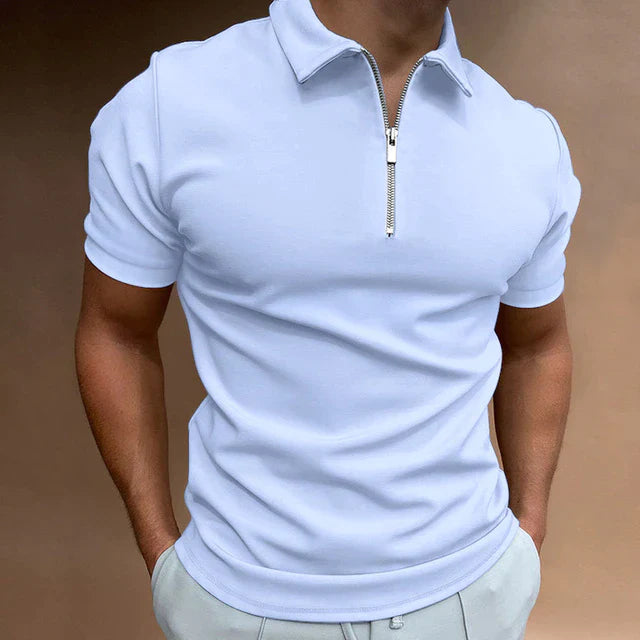 Men's Polo Shirt Blue Size M Cotton Blend with Zipper 9