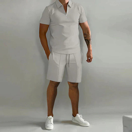 Men's Polo Shirt and Shorts Set Blue Size L Cotton Blend 0