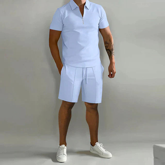 Men's Polo Shirt and Shorts Set Blue Size L Cotton Blend 2