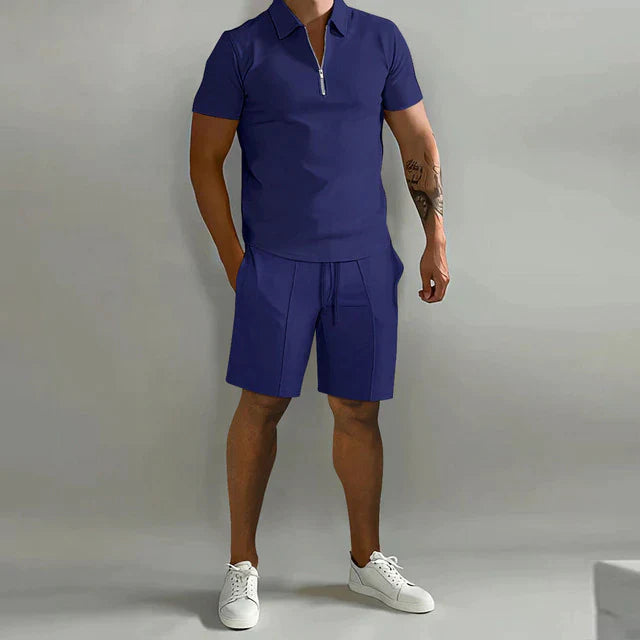 Men's Polo Shirt and Shorts Set Blue Size L Cotton Blend 3