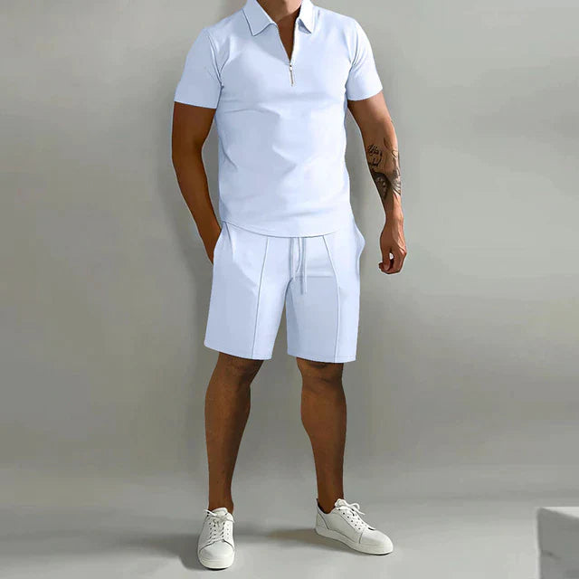 Men's Polo Shirt and Shorts Set Blue Size L Cotton Blend 4
