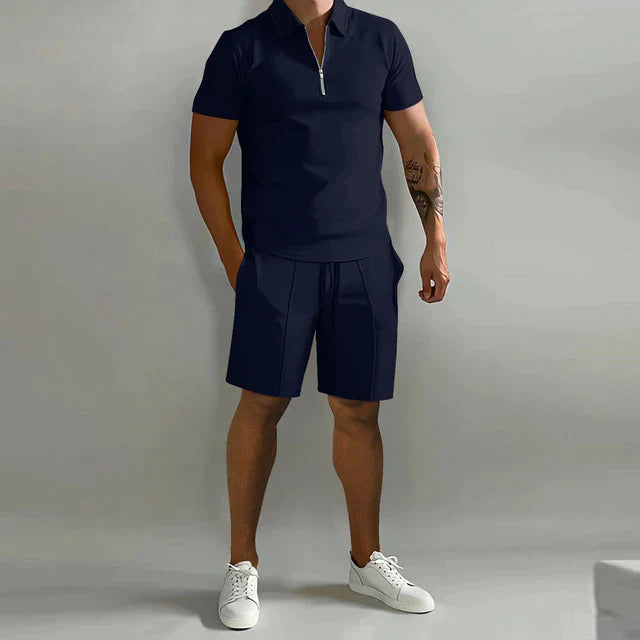 Men's Polo Shirt and Shorts Set Blue Size L Cotton Blend 5