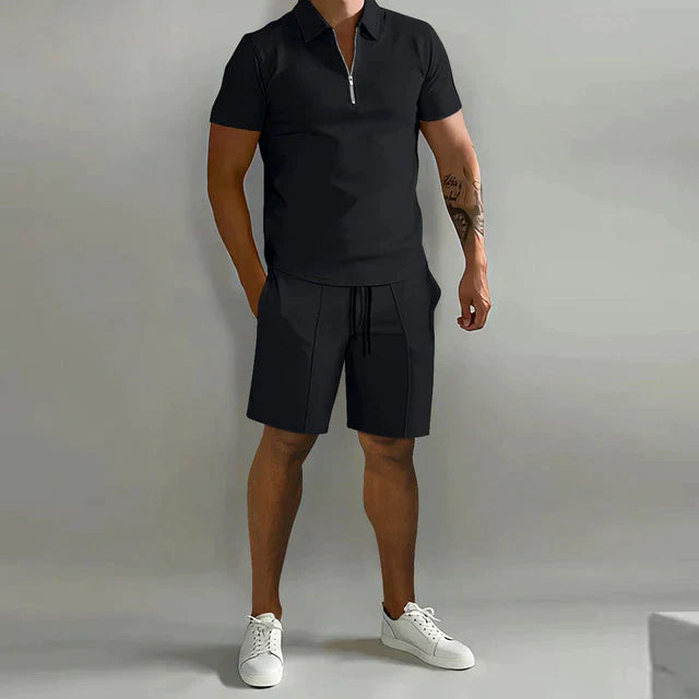 Men's Polo Shirt and Shorts Set Blue Size L Cotton Blend 7