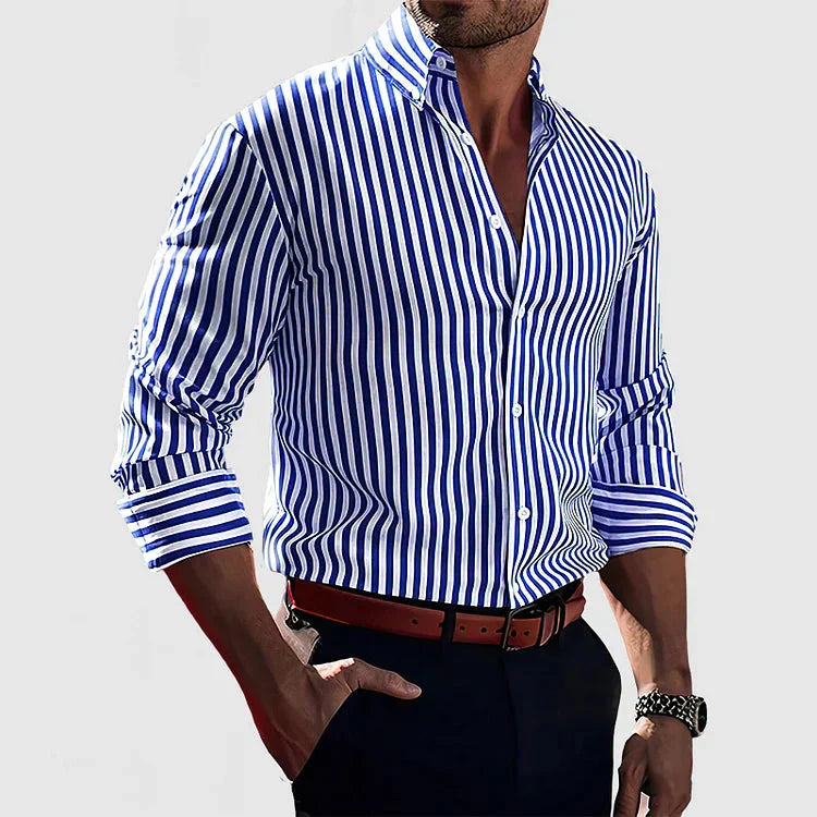 Men's Shirt Striped Blue Size L Cotton 0