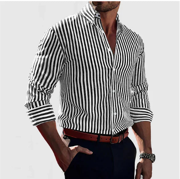 Men's Shirt Striped Blue Size L Cotton 2