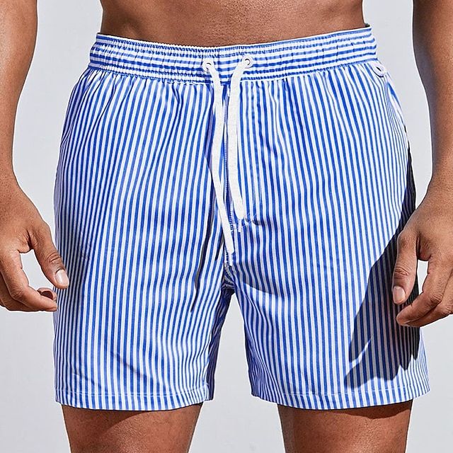 Men's Swim Shorts Striped Size M Cotton Quick-Drying 0