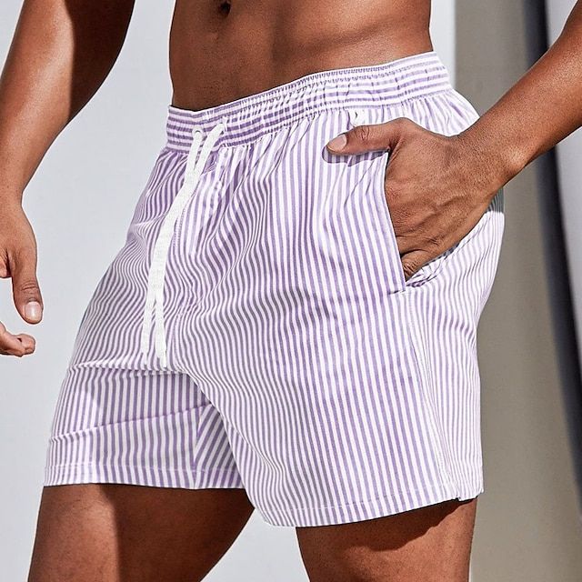 Men's Swim Shorts Striped Size M Cotton Quick-Drying 4
