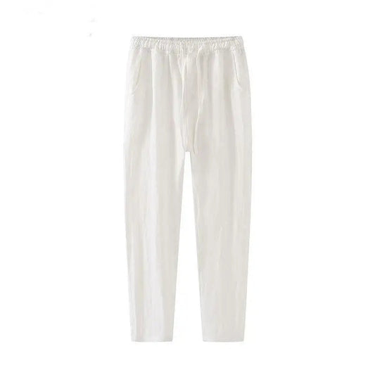 White Linen Pants for Women – Lightweight Relaxed Fit Summer Trousers 1