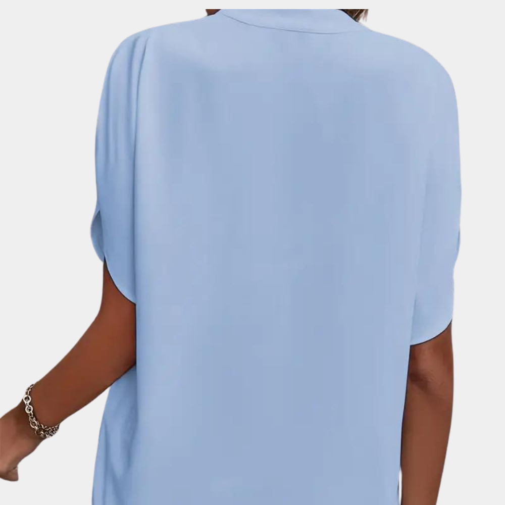 Women's Blouse Light Blue Size M Cotton Short Sleeve 1