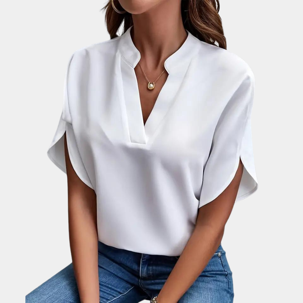 Women's Blouse Light Blue Size M Cotton Short Sleeve 4