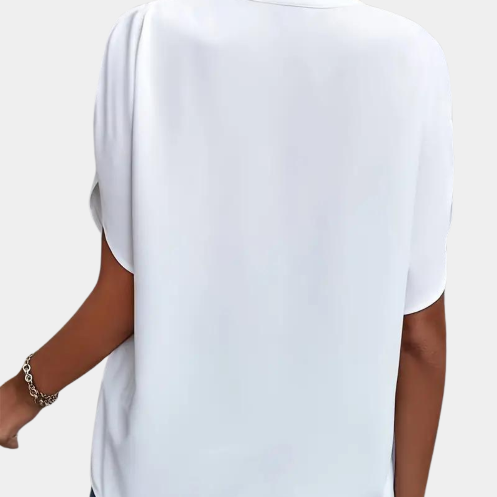 Women's Blouse Light Blue Size M Cotton Short Sleeve 5