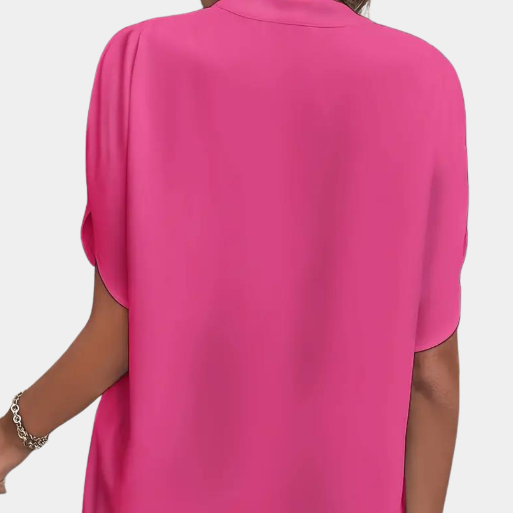 Women's Blouse Light Blue Size M Cotton Short Sleeve 7