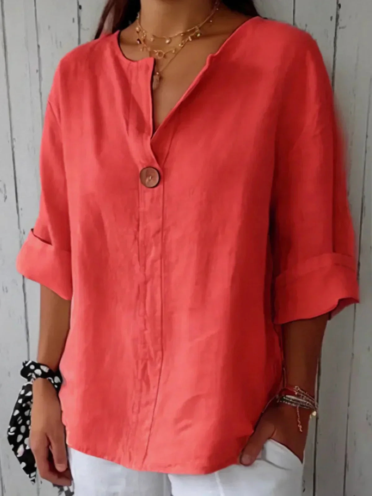 Women's Blouse White Size M Cotton Linen V-Neck Casual Summer Top 3