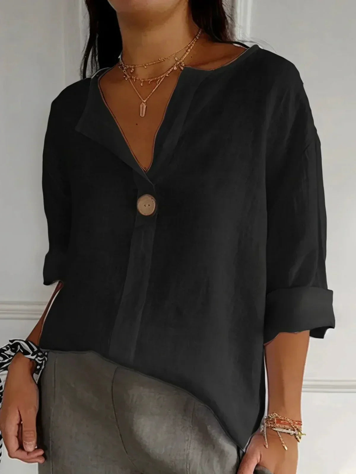 Women's Blouse White Size M Cotton Linen V-Neck Casual Summer Top 5