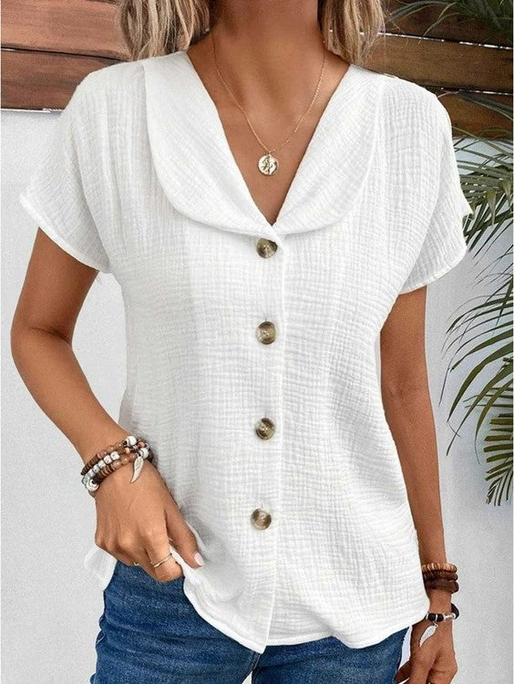 Women's Blouse White Size M Cotton Summer Tops for Women 0